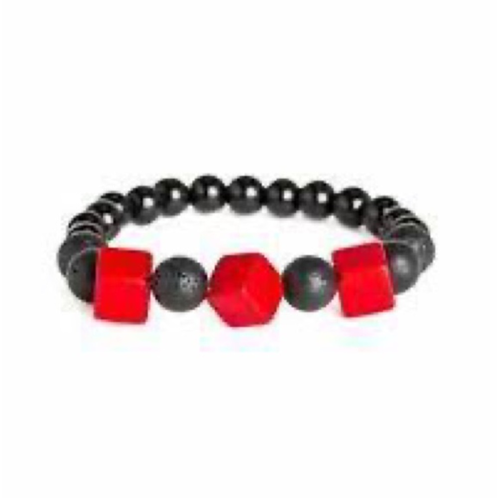 Red and black lava stone stretchy bracelet.